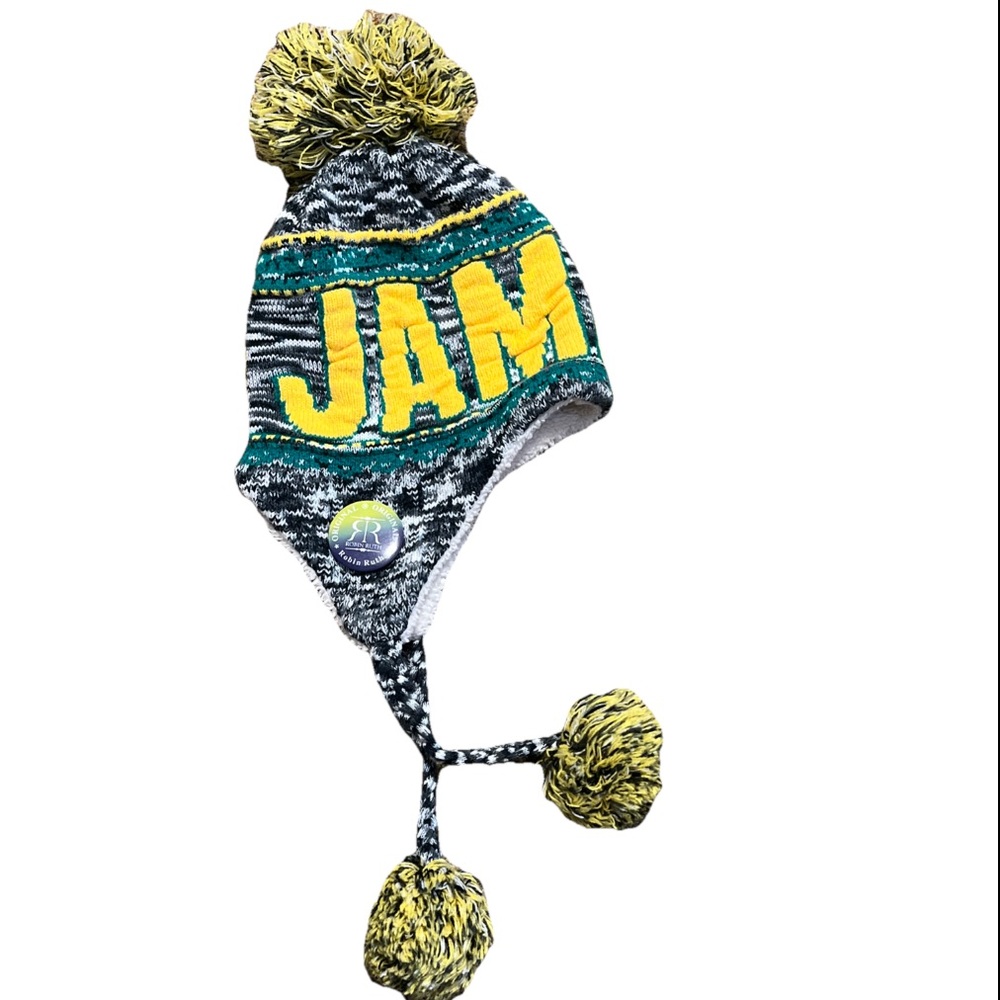 Robin Ruth Jamaica winter tam with ear flaps and pom-poms EUC